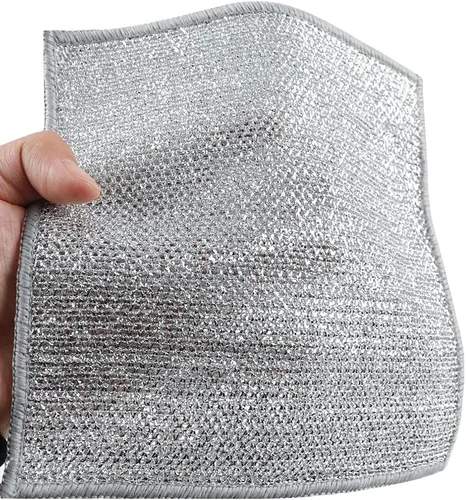 Vista 7 de YinQin Paño de limpieza de platos de acero inoxidable de doble capa de doble capa, paño de limpieza de platos de malla de acero inoxidable de 7.9 x