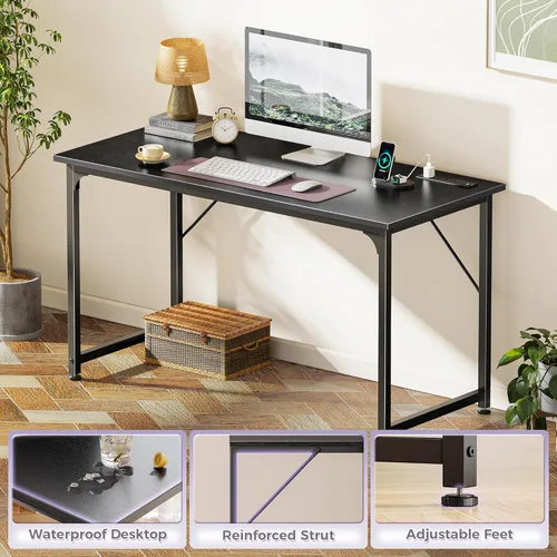 Vista 9 de PRAISUN Escritorio para computadora de oficina de 47 x 20 pulgadas con tomas de corriente y puerto USB-C, escritorio para juegos más grande