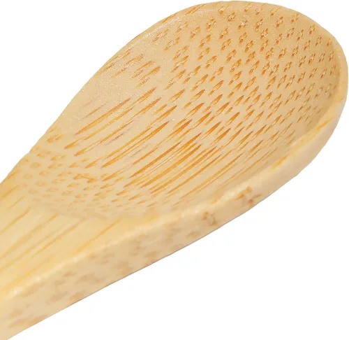 Vista 2 de BambooMN Cucharas de bambú para servir, mini cuchara de azúcar salada, pequeñas cucharas de madera para especias, ovalada marrón carbonizado de 4.3