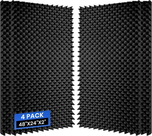 Vista 9 de Focusound Paquete de 4 paneles de espuma acústica piramidal, paneles de espuma acústica de 48 x 24 x 2 pulgadas para paredes, paneles de aislamiento