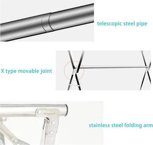 Vista 3 de Clothes Drying Rack - Stainless Steel Laundry Drying Rack with Extendable Rods, Lightweight Foldable Standing Clothes Dryer for Indoor, Outdoor