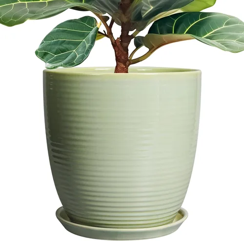 Vista 26 de Macetas de cerámica de 6 pulgadas para plantas, macetas de cerámica con orificio de drenaje y platillo, maceta para plantas de interior, maceta