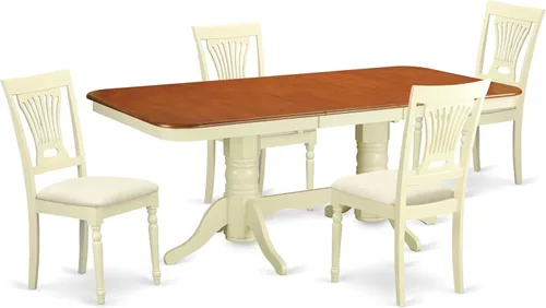 Vista 12 de East West Furniture NAPL7-WHI-C - Juego de mesa de cocina de 7 piezas que consta de una mesa de comedor rectangular con hojas de mariposa y 6 sillas
