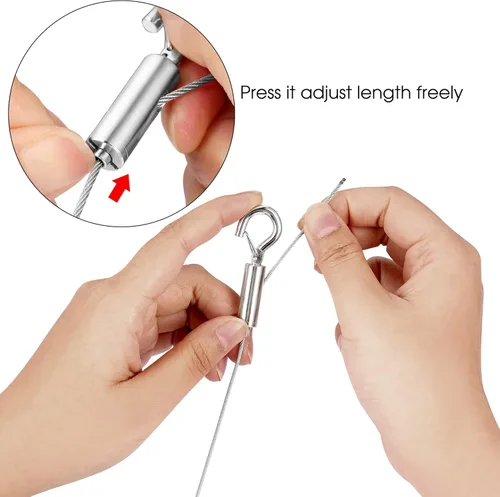 Vista 2 de Juego de 2 marcos de espejo de alambre ajustable para colgar cuadros, 2 unidades, cuerda de acero inoxidable resistente para colgar espejos, lámpara