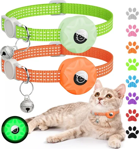 Vista 8 de Apple AirTag - Collar para gatos, rastreador GPS con función separable y campana, ligero para gatos y gatitos (negro)