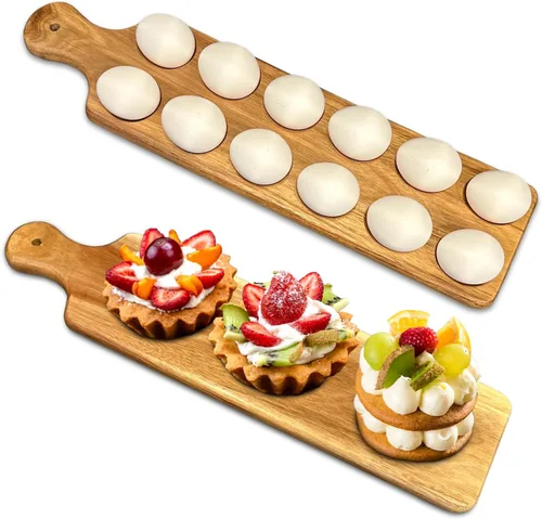 Vista 7 de Mrs. M's Floral Cart Plato para huevos y tabla de embutidos - Fabricado con madera de acacia de alta calidad, fácil de lavar y utilizado como