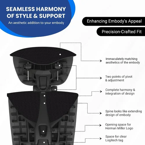 Vista 3 de Embody - Silla ergonómica de oficina con brazos totalmente ajustables con reposacabezas a juego (marco negro de equilibrio negro)