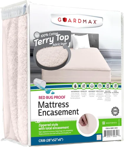 Vista 58 de Guardmax Funda de colchón individual con cremallera, protector de colchón 100% impermeable, suave y absorbente de algodón de rizo superior