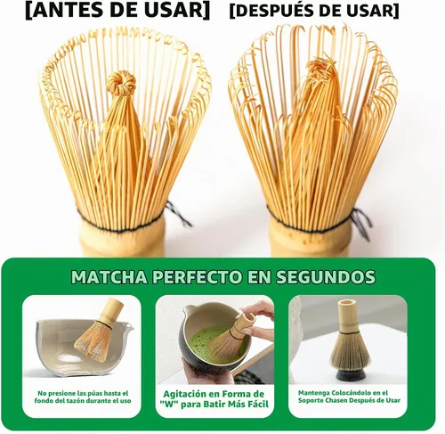 Vista 4 de TEANAGOO Juego de batidor Matcha, juego de inicio tradicional de 6 piezas, batidor de 100 puntas con soporte de flor de cerezo rosa, cuchara Juego