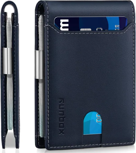 Vista 122 de RUNBOX - Carteras delgadas para hombre, cartera de piel con pinza para el dinero, cartera de bolsillo frontal con bloqueo RFID, tarjetero