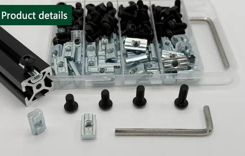 Vista 4 de 80 piezas de kit de tuercas roscadas M6 T para extrusiones de aluminio 1010 1020, 40 piezas de tornillos hexagonales M6x10/12/14/16mm negros y 40