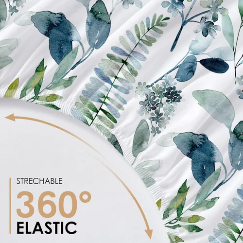 Vista 4 de YIYEA Sábana Bajera con Flores, Sábana Bajera de Bolsillo Profundo de Microfibra Cepillada Doble Premium Tamaño Individual, Sábana Bajera Inferior