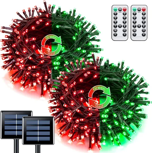 Vista 21 de JMEXSUSS Paquete de 2 tiras de luces solares para exteriores, 100 LED de 42.7 pies de luces solares blancas para exteriores, impermeables, 8 modos