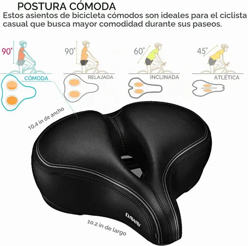 Vista 3 de DAWAY C30 Asiento de Bicicleta Cómodo de Gran Tamaño - Compatible con Peloton, Ejercicio, Bicicletas de Montaña o Carretera, Reemplazo de Sillín