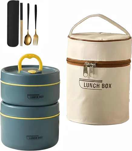 Vista 16 de Juego de recipientes de almuerzo aislados portátiles, contenedor de almuerzo de acero inoxidable apilable de 2/3/4 niveles separado con bolsa