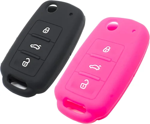 Vista 6 de Funda de llave de silicona Compatible con VW Volkswagen Jetta GTI Passat Golf Tiguan Touareg Beetle CC Eos Llavero abatible 3 botones Accesorios