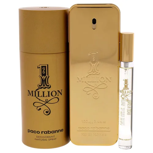 Vista 2 de Paco Rabanne 1 Million Men 3.4oz EDT Spray, 0.34oz EDT Spray, 5.1oz Deodrant Spray Set de regalo de 3 piezas