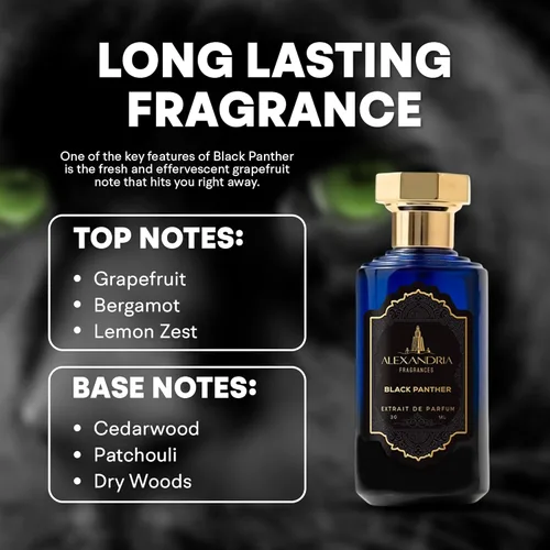 Vista 5 de Alexandria Fragrances Black Panther Perfume – Eau de Parfum de larga duración inspirado en notas de madera – Perfume de lujo para hombre con pomelo