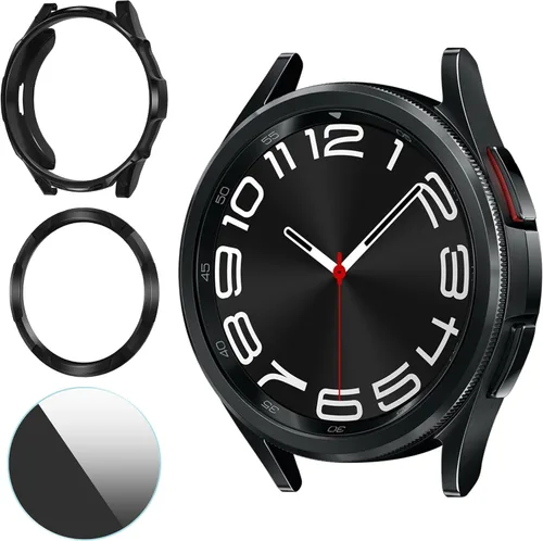 Vista 8 de Suoman Funda 3 en 1 para Samsung Galaxy Watch 6 Classic de 1.850 in, protector de pantalla de vidrio templado HD, cubierta protectora completa