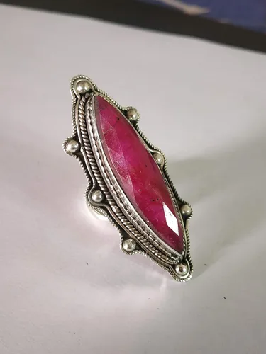 Vista 4 de Ruby Ring, Bohemian Jewelry, Long Ring, Eye Shape, Bridesmaids Gift, Promise Engagement Ring, 925 Sterling Silver Ring, Full Finger Jewelry