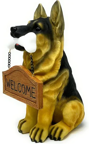 Vista 9 de Nature's Mark Labrador Retriever - Estatua de cachorro para perro con letrero de bienvenida reversible y letrero de marcha de resina, decoración