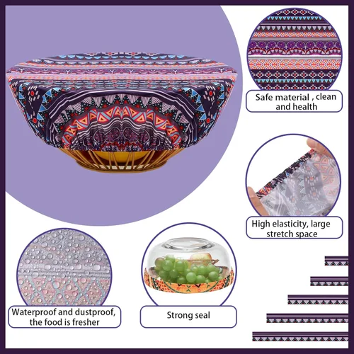 Vista 3 de 10 paquetes de cubiertas de tela para tazón de pan en crecimiento - 5 tamaños de tapas elásticas estirables para contenedores de almacenamiento