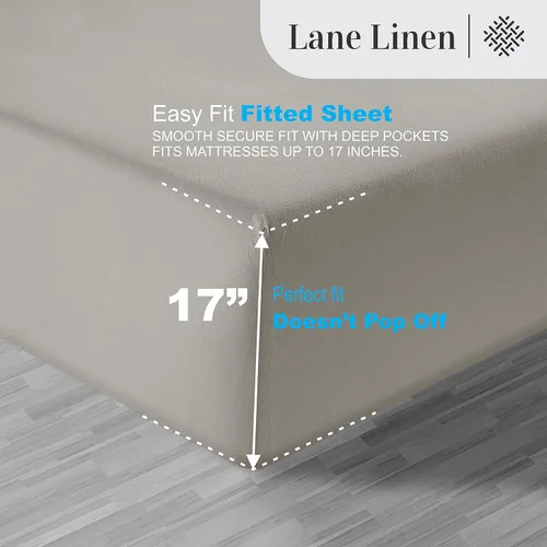 Vista 123 de LANE LINEN - Sábanas individual 100% algodón egipcio suave, cómodo y grueso de calidad de hotel, costuras reforzadas totalmente elásticas, sin
