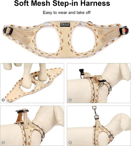 Vista 5 de Mercano Juego de arnés y correa de malla suave para perro, reflectante, transpirable, ligero, no asfixia, chaleco para caminar fácil a prueba