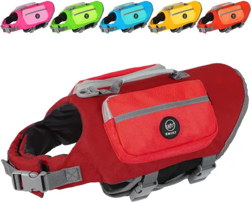 Vista 8 de EMUST Chaleco salvavidas para perros pequeños ajustables con flotabilidad mejorada, chaleco flotante para perros pequeños con asa de rescate Verde
