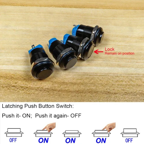 Vista 2 de Gebildet 4 piezas Interruptor de botón de cierre de 12 mm con cabeza elevada, cable de aleación de aluminio 1NO 12V 24V 36V 110V 250V Impermeable