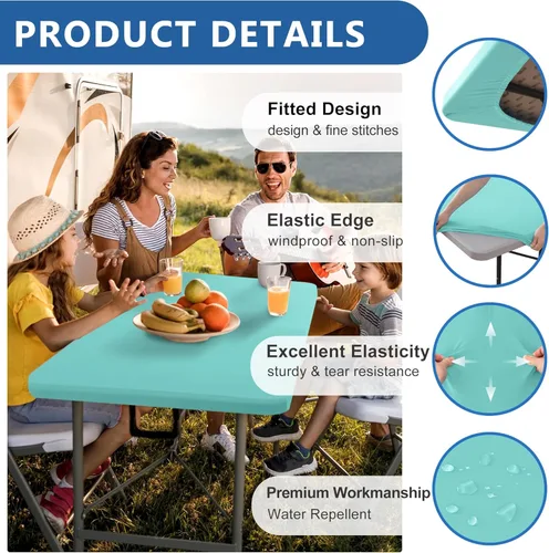 Vista 2 de Spandex Table Cover for 6 Foot Rectangle Tables-4 Pack Aqua Blue Outdoor Picnic Elastic Table Cover-Spandex Stretch Folding Table Cloths for Camping