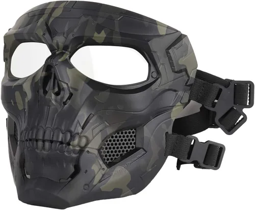 Vista 10 de AOUTACC Máscara de esqueleto Airsoft con gafas de protección de cara completa, máscara táctica ajustable para Halloween, paintball, juego, película