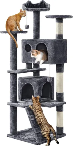 Vista 12 de Yaheetech - Torre de árbol para gatos de 54 pulgadas, con postes para arañar, condominios dobles y bolas colgantes, para gatitos, casa