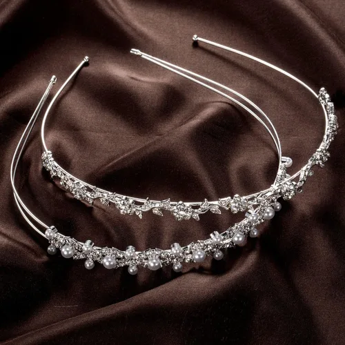 Vista 6 de TecUnite Diadema de boda con diamantes de imitación, 4 piezas de diamantes de imitación, corona de flores, hojas, tiara para mujer, tocado