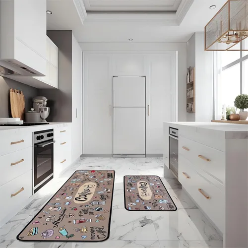 Vista 2 de Voanos Alfombras de Cocina de Café, Alfombrillas de Microfibra Lavables Antideslizantes para Piso de Cocina, Juego Decorativo de Alfombra Acolchada