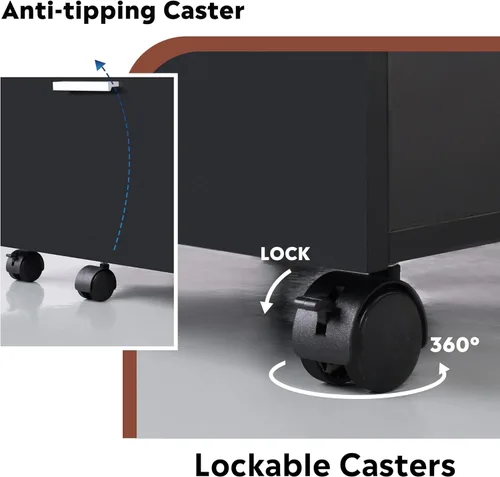 Vista 7 de DEVAISE Gabinete portátil de madera de 3 cajones, Gabinete enrollable para tamaño cartaA4, color negro