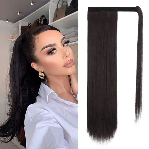Vista 64 de BARSDAR Extensión de Cola de Caballo Corta y Recta - Extensiones de Cabello de Cola de Caballo con Cordón de 14 Pulgadas en Negro para Mujeres