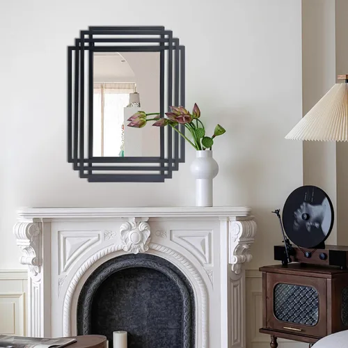 Vista 8 de Espejo rectangular de tocador, espejo geométrico Art Deco de 24 x 18 pulgadas con marco de metal, modernos y elegantes espejos de pared para sala