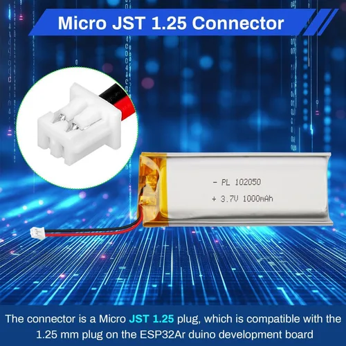 Vista 4 de Batería de polímero de litio 3.7V 1000mAh 102050 Lipo Batería recargable con cable Molex 0.049 in Conector para altavoz, rastreador GPS, dispositivo