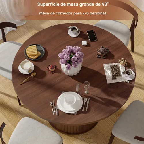 Vista 4 de HOMMPA Mesa de comedor redonda de 48 pulgadas para mesa de cocina de 4 a 6 pulgadas, mesa de comedor con base de tira de madera para cocina