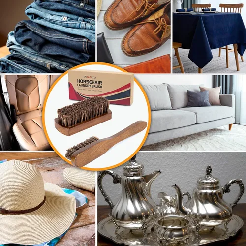 Vista 7 de Juego de cepillos de limpieza para manchas de ropa de crines de caballo 2 piezas de TAKAVU, cerdas suaves naturales para eliminar manchas difíciles