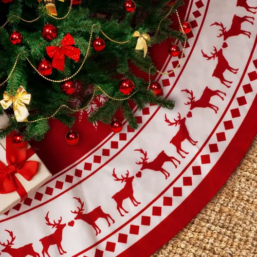 Lukisesy Falda de Árbol de Navidad de 48 Pulgadas, Falda Grande de Árbol de Navidad con Copos de Nieve y Reno, Falda Rústica de Árbol de Navidad