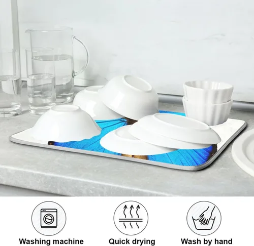 Vista 7 de Blue Butterfly Retro Musical Notes Dish Drying Mats for Kitchen Counter 16" x 18" Kitchen Dish Mat Quick Drying Absorbent Coffee Mat Countertop