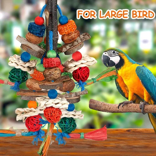 Vista 4 de Juguetes para pájaros, juguetes de loro, emocionante diversión masticable para periquitos, cacatúas, conures, tortolitos, cacatúas grises africanas