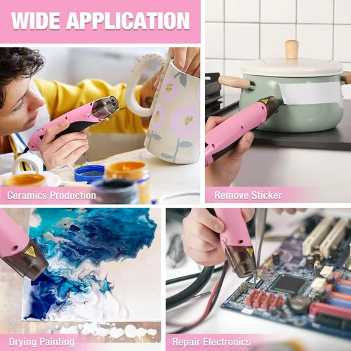 Vista 8 de WORKPRO Pistola de calor, pistola de aire caliente mini de 400W con boquilla reflectora, 2 ajustes de temperatura 250℃/450℃ y cable de 1.8 m