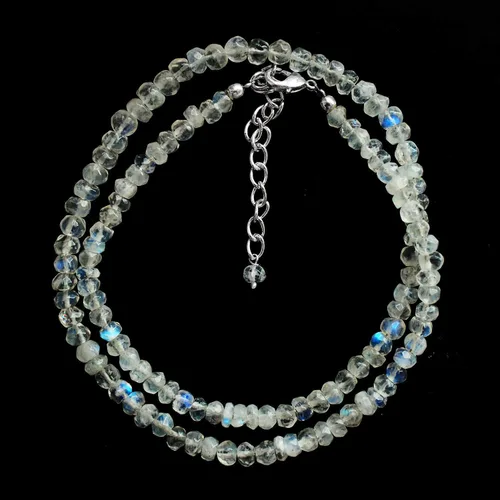 Vista 3 de Gempires Natural Rainbow Moonstone Rondelle Beads Necklace, Energy Healing Crystals, Silver Plated Chain, Birthday, Gift for Her, Gemstone Jewelry