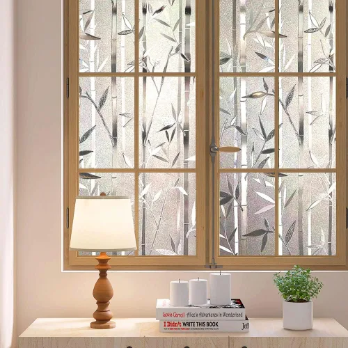 Vista 6 de Película de vidrio esmerilado, vinilo de bambú para ventana, adhesivos estáticos, sin pegamento, adhesivo extraíble para ventana para el hogar