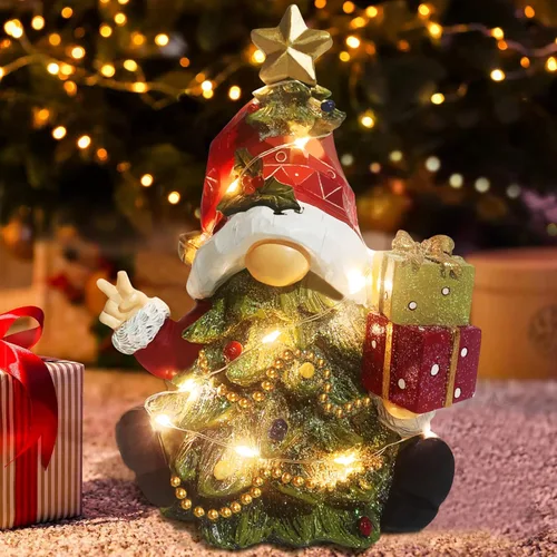 Vista 4 de Hodao Decoraciones de Gnomos de Navidad de 6 pulgadas, Figuras de Gnomos de Árbol de Navidad, Decoración de Duendes Hechos a Mano, Figuras