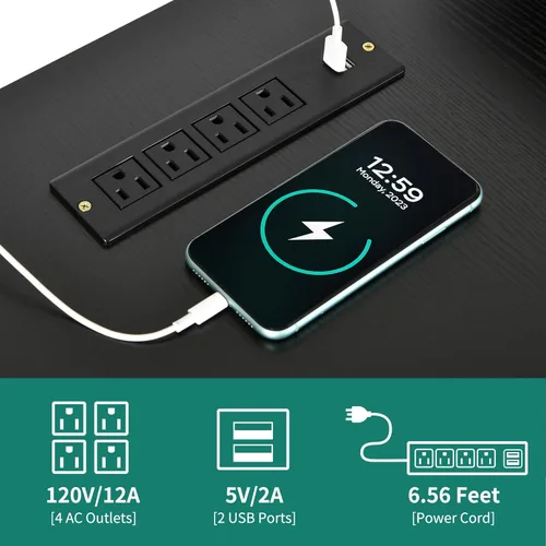 Vista 5 de YITAHOME Escritorio en Forma de U con Tomas de Corriente y Luces LED, Escritorio Reversible en Forma de L de 79" con Cajones, Escritorio de Esquina