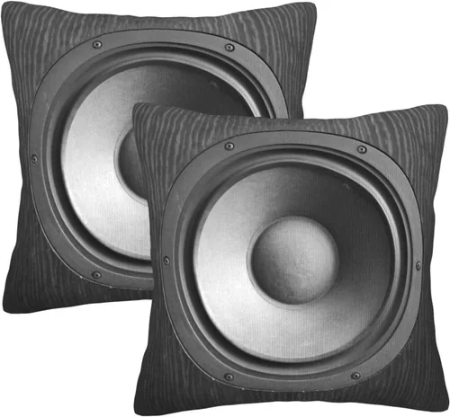 Juego de 2 fundas de almohada con patrón de altavoces de 18 x 18 pulgadas, fundas de almohada cuadradas con sonido de música y bajos negros para el